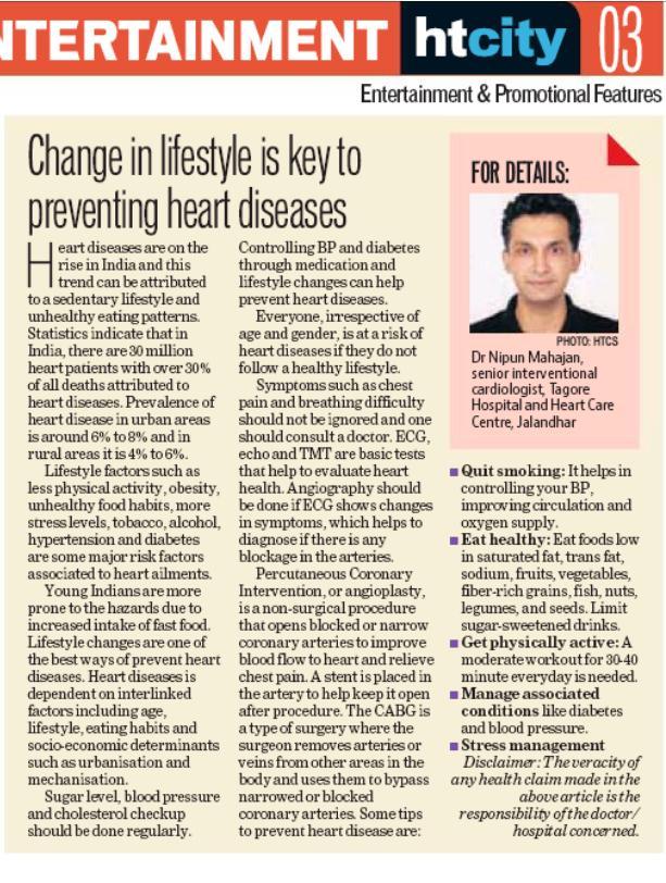 Change in lifestyle is key to preventing heart diseases